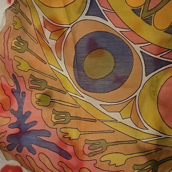 Vintage 1960s Mod Lightweight Semi-sheer Square Scarf - Picture 3 of 8